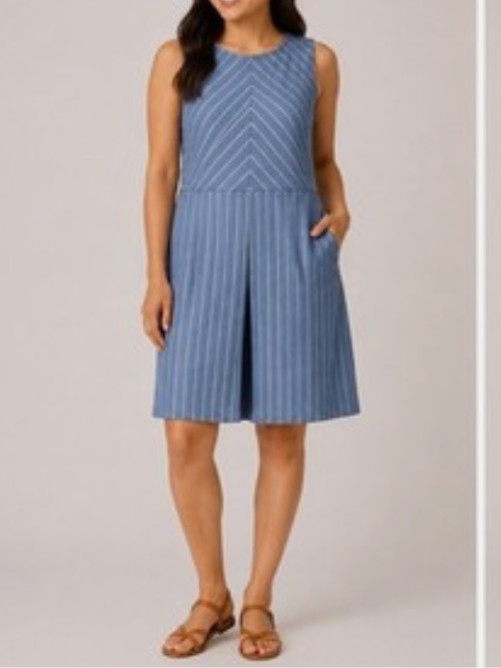 J.Crew Chambray with Pinstripe Pleated Fit-and-Flare dress
